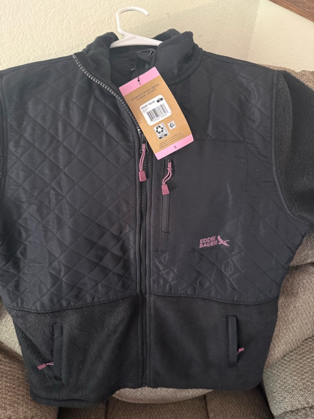 Eddie Bauer Black Fleece Jacket with Pink Trim